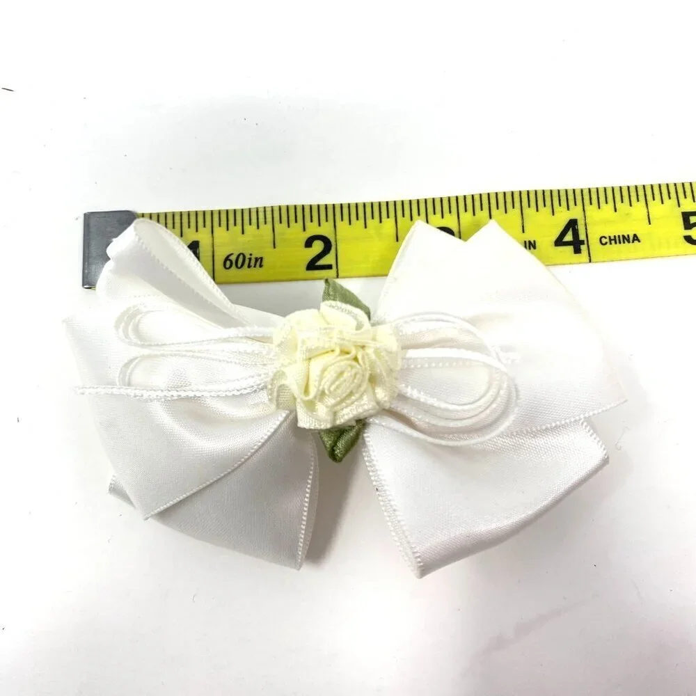 Satin Rosette Bow French Barrette Hair Clip Flower Girl Wedding Preowned
